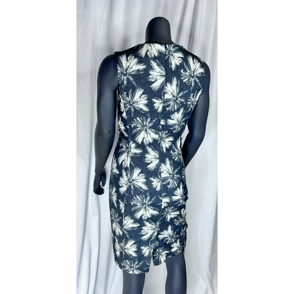 LAgence Sleeveless Blue White Linen Palm Tree Print Shift Dress Sz 4 - Picture 8 of 10